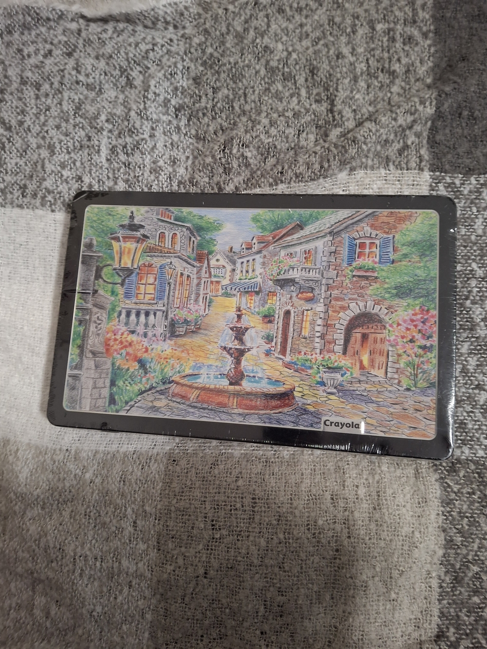 Crayola Deluxe Tin Village Fountain Art Print - Greens, Blues, Reds